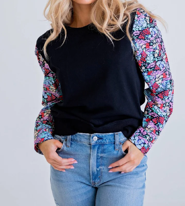 New Season Series Floral Poplin Sweatshirt In Black