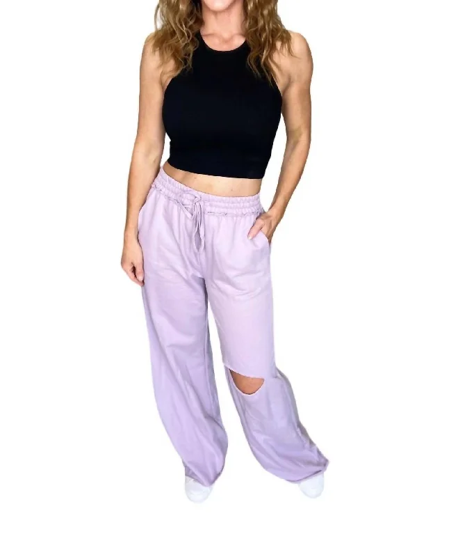 Retro Prints Weekend Hero Wide Leg Sweatpants In Dusty Lavender