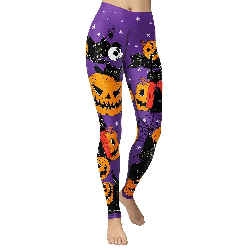 Noble And Elegant Kitty Loves Halloween Yoga Leggings