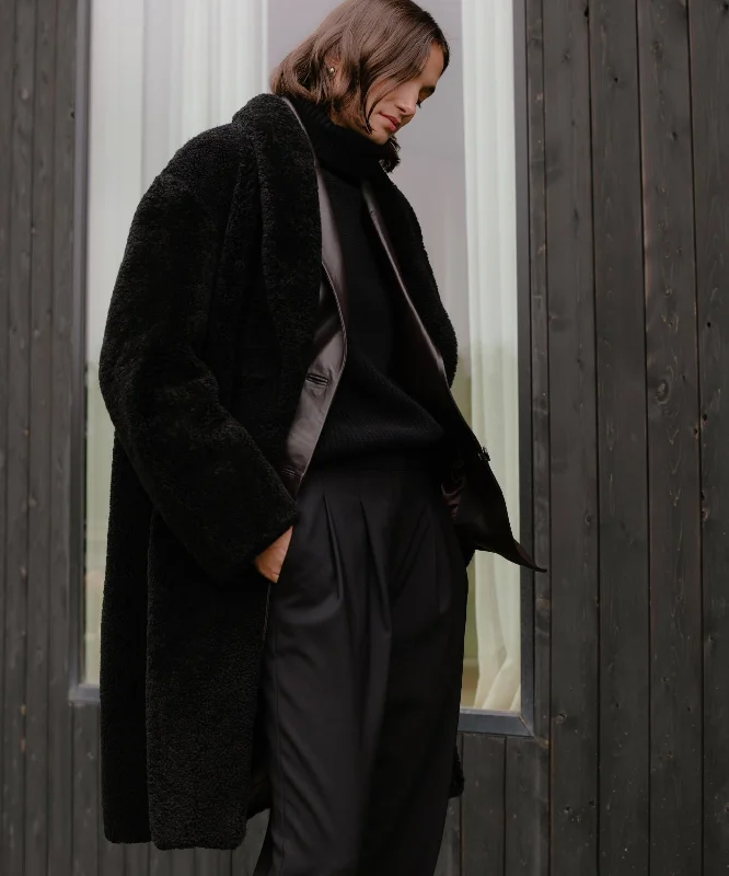High-end Design Long Shearling Yves Shawl Coat