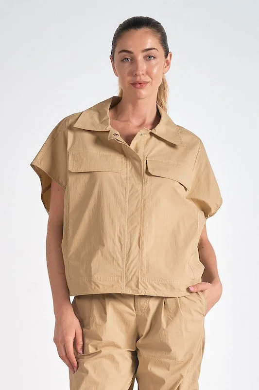 Lounge Wear Oversized Short Sleeve Jacket with Front Pocket