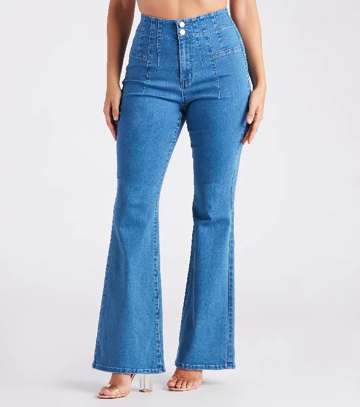 Urban Sense Bri High-Rise Button-Up Flare Jeans by Windsor Denim