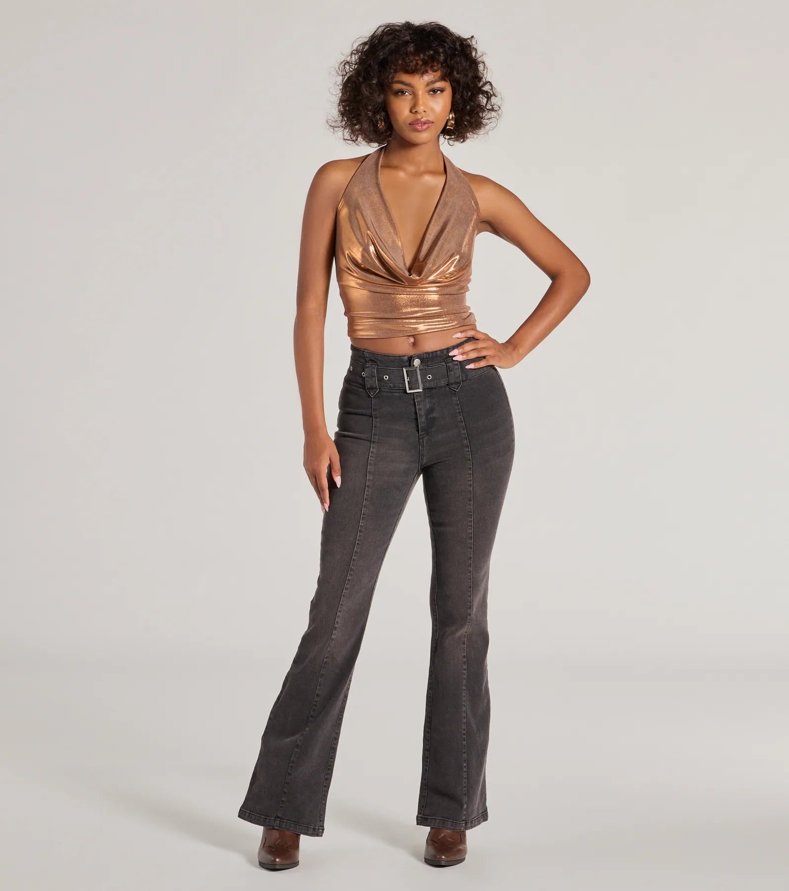 Free Design Cool-Girl Era Belted Flare-Leg Jeans