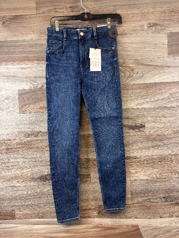 Embroidered Letters Jeans Skinny By Zara In Animal Print, Size: 4