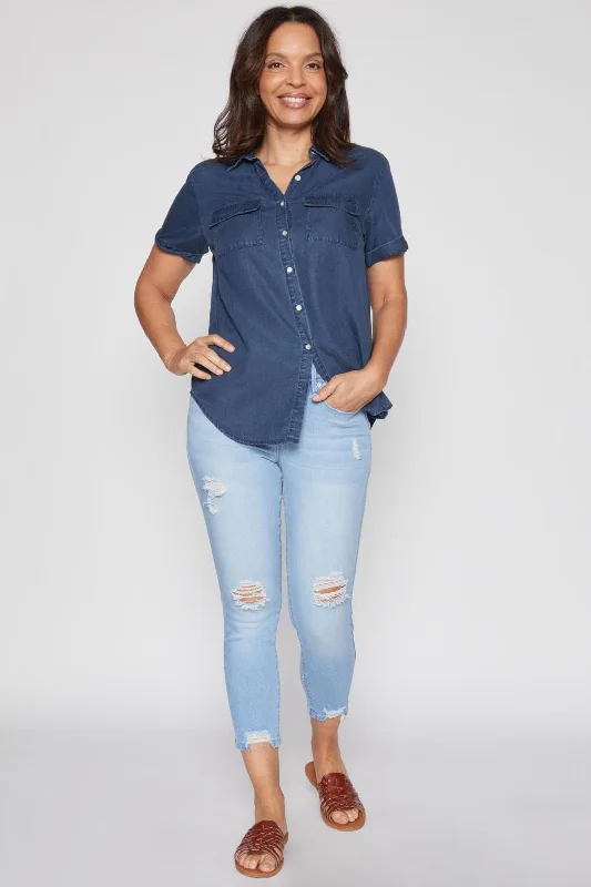 Boutique Recommendation Women's Petite Tummy Control Ankle Jean With Fashion Detail