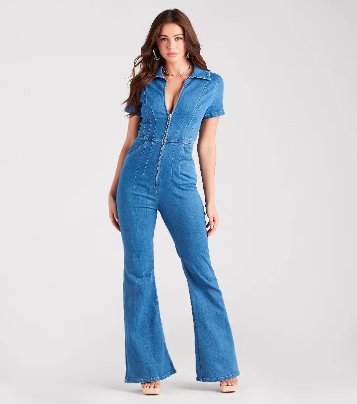 Street Cool Style Goals Flared-Leg Denim Jumpsuit