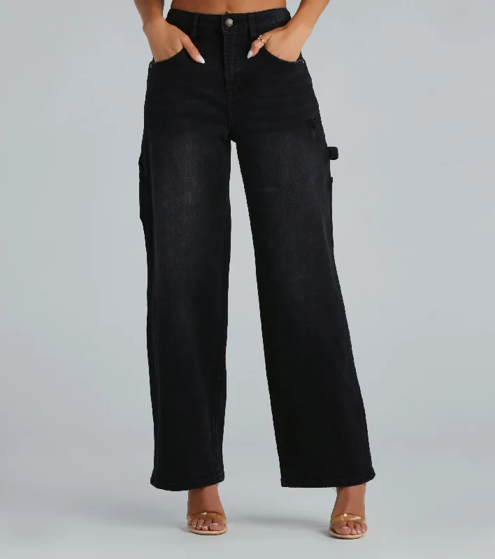 Lazy Home Trish Mid-Rise Carpenter Wide-Leg Denim Jeans