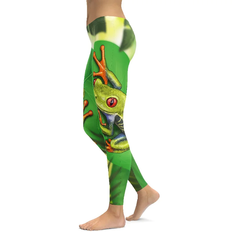 French Retro Green Tree Frog Leggings