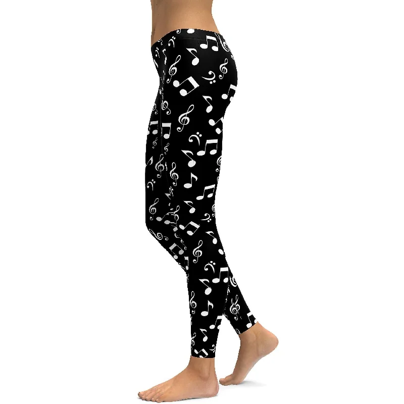 Casual And Comfortable Music Notes Black Leggings
