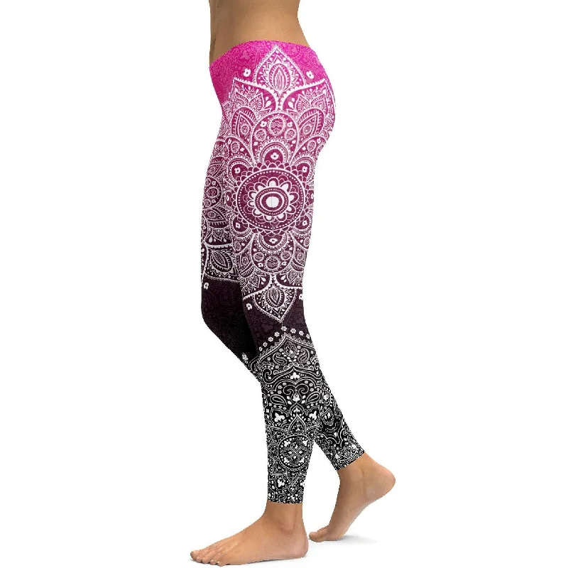 Soft And Comfortable Pink to Black Mandala Leggings