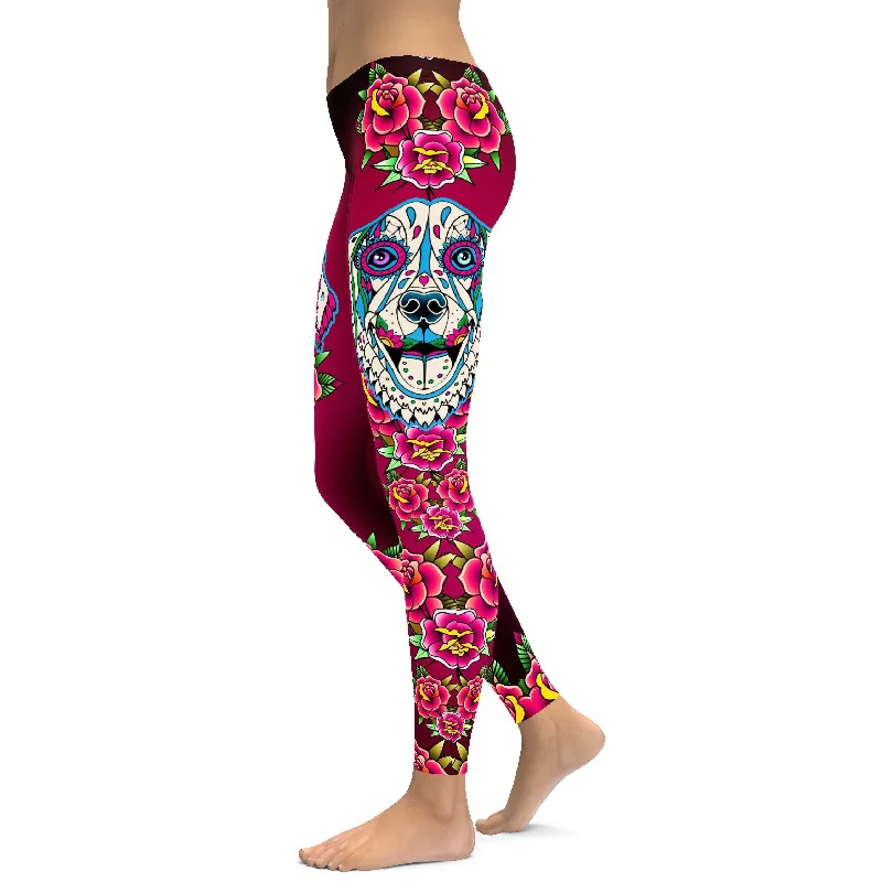 Warm Comfort Sugar Skull Golden Retriever Leggings