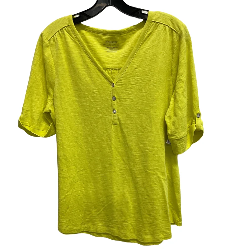 Simple Style Top Short Sleeve Basic By Chicos In Yellow, Size: M
