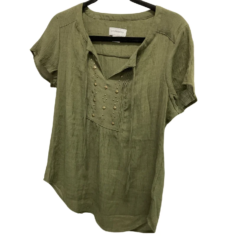 Ethnic Style Top Short Sleeve By Liz Claiborne In Green, Size: M