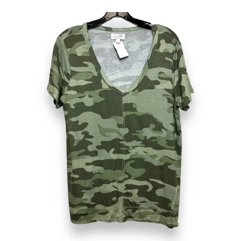 Single-shoulder Neck Design Top Short Sleeve By Mudpie In Camouflage Print, Size: S