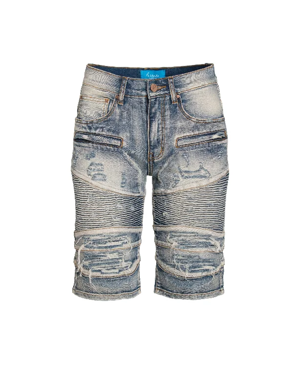 Fashionable In The Times Moto Trash Denim Shorts  5200