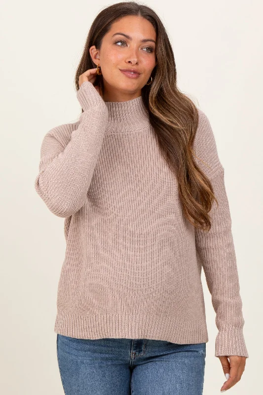 Modernism Beige Relaxed Mock Neck Maternity Sweater