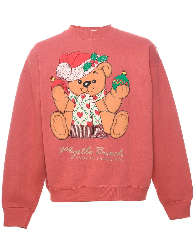 Knowledge And Elegance Teddy Bear Print Christmas Sweatshirt - L